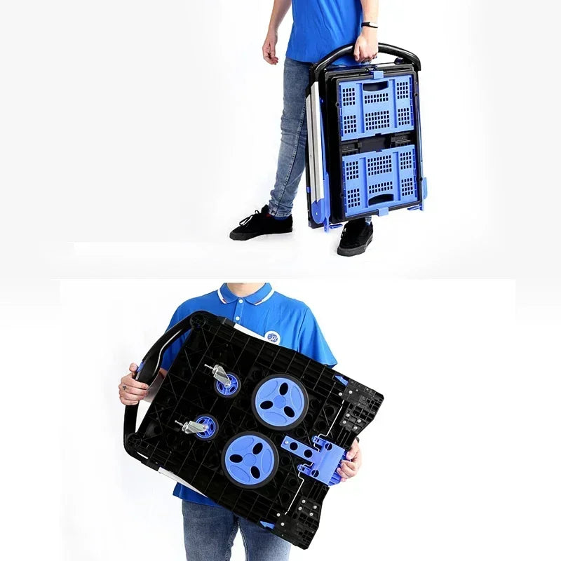 Plastic Foldable Hand Truck, Aluminum Portable Folding Cart Trolley, Hand Cart for Home Office Travel Supermarket Factory Use