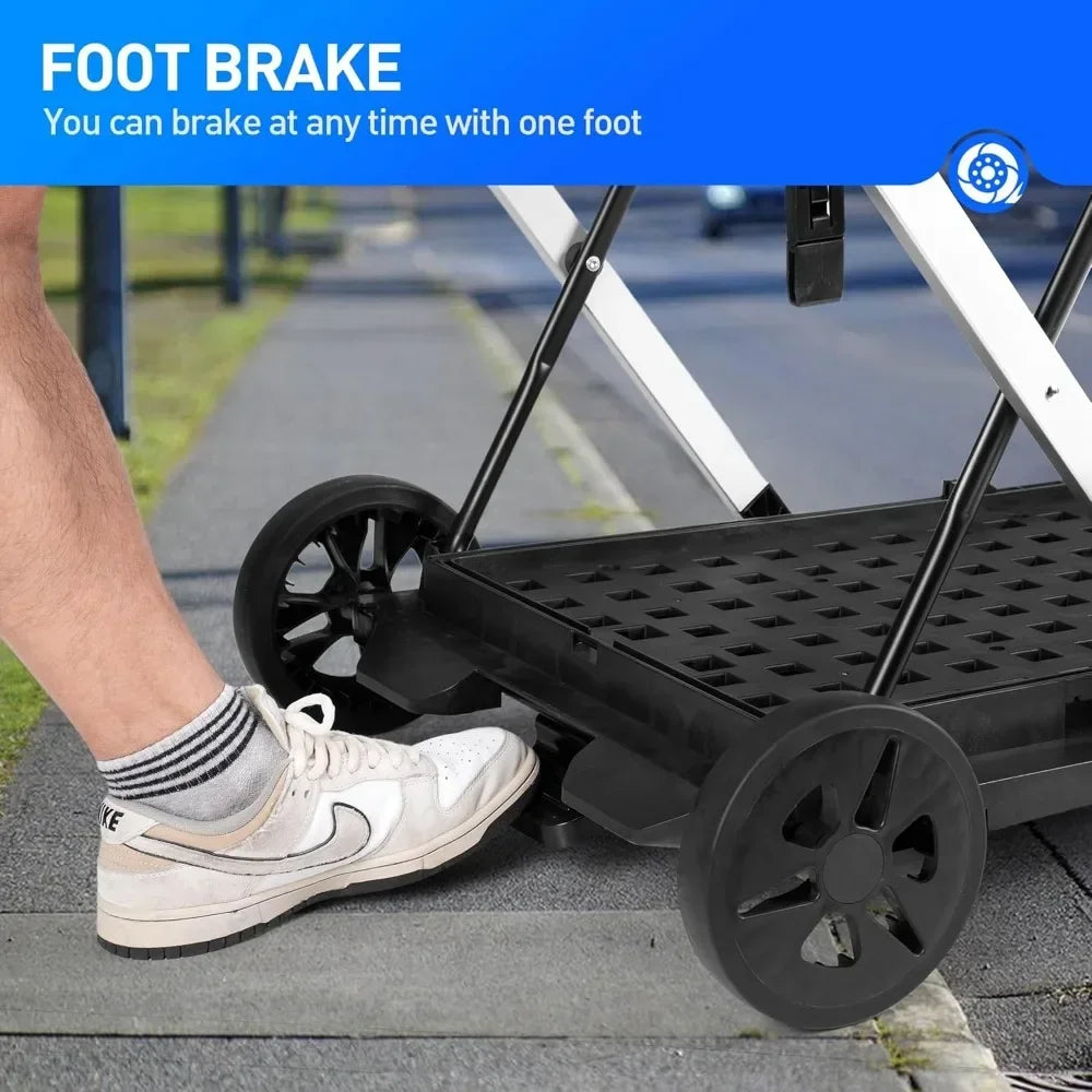 Functional New Double Decker Foldable Cart Grocery Trolley Folding Shopping Cart Two Tier Collapsible Cart with two Crate.