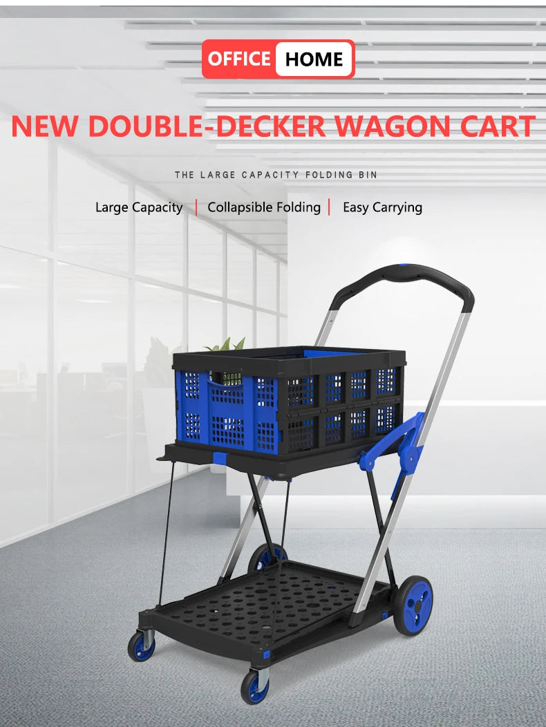 Plastic Foldable Hand Truck, Aluminum Portable Folding Cart Trolley, Hand Cart for Home Office Travel Supermarket Factory Use