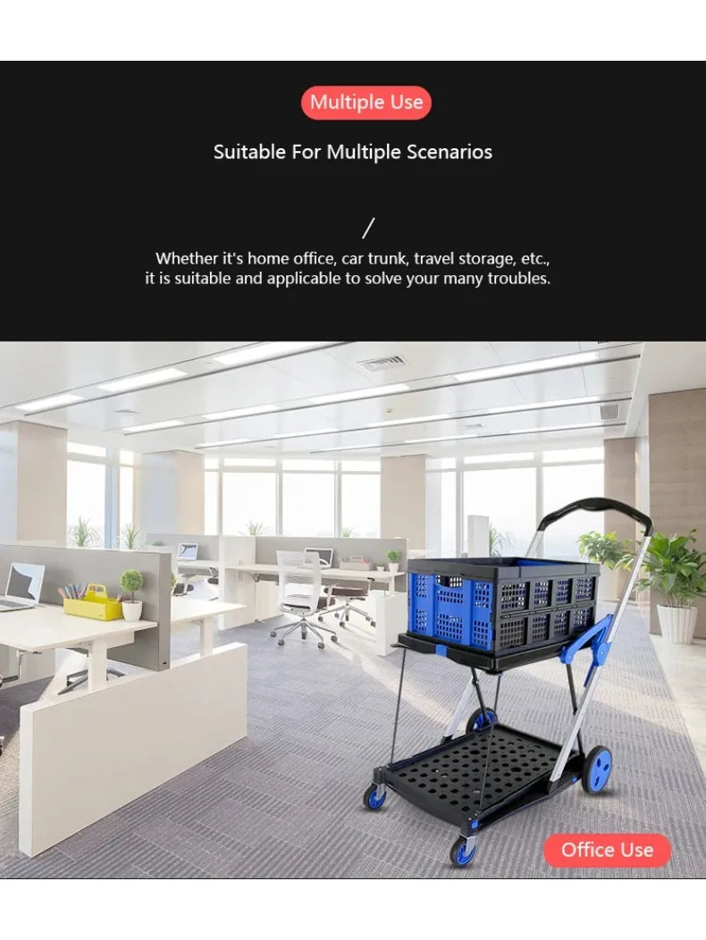 Plastic Foldable Hand Truck, Aluminum Portable Folding Cart Trolley, Hand Cart for Home Office Travel Supermarket Factory Use