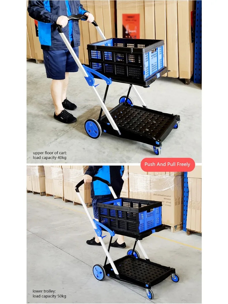 Plastic Foldable Hand Truck, Aluminum Portable Folding Cart Trolley, Hand Cart for Home Office Travel Supermarket Factory Use