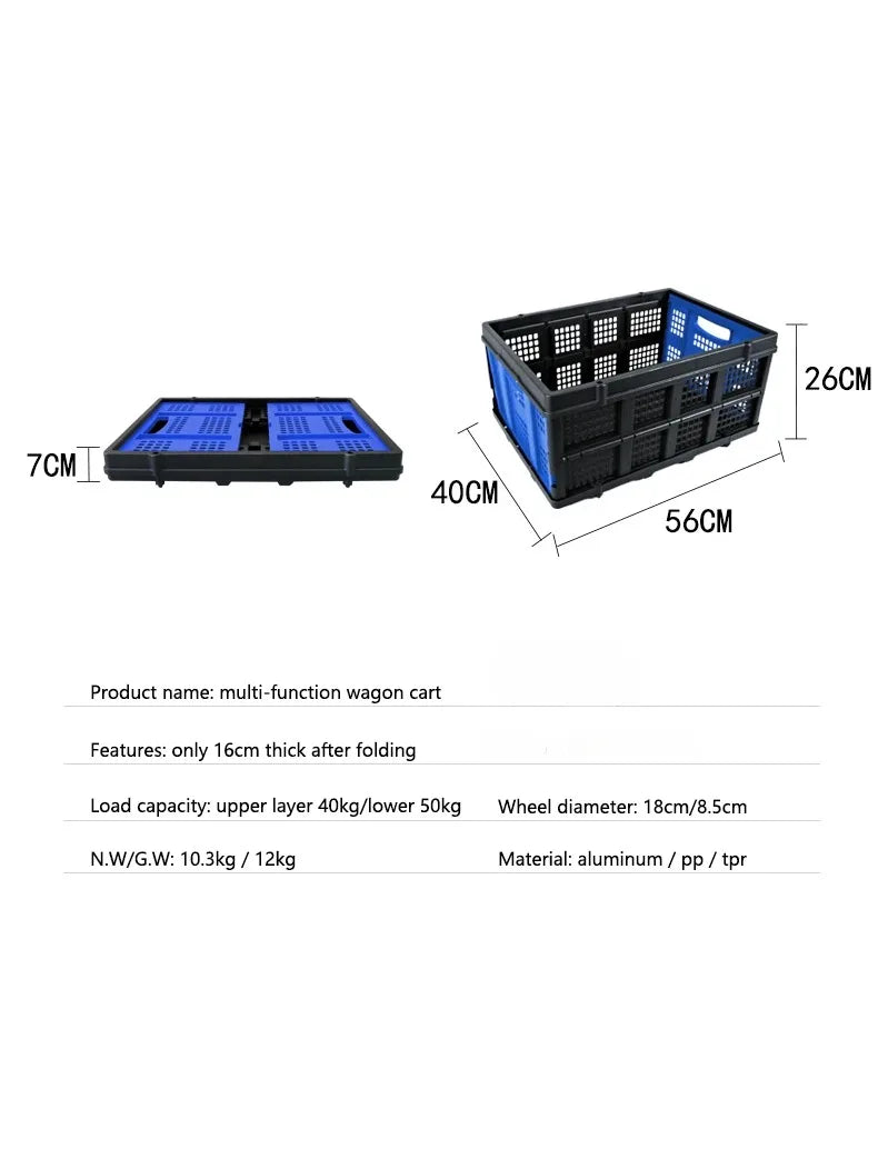 Plastic Foldable Hand Truck, Aluminum Portable Folding Cart Trolley, Hand Cart for Home Office Travel Supermarket Factory Use