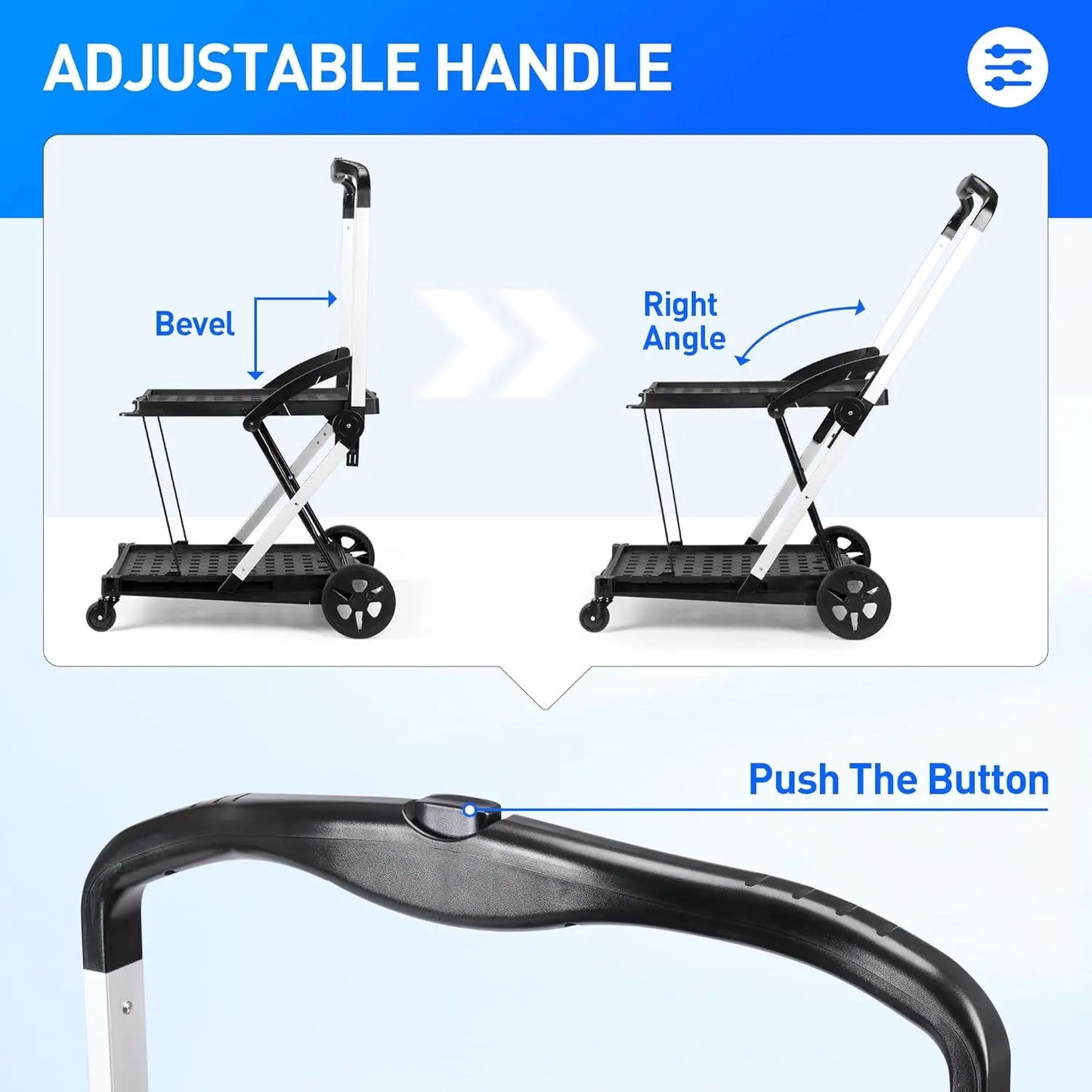 Functional New Double Decker Foldable Cart Grocery Trolley Folding Shopping Cart Two Tier Collapsible Cart with two Crate.